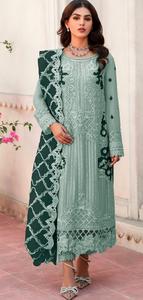 Organza pesada paquistaní con traje bordado con pesado Santoon Pent con bordado de organza pesado con trabajo de secuencia Dupatta - Product Image 4