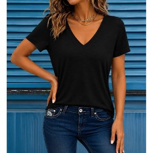 Women'<b>s</b> Short-Sleeved V-Neck Viscose <b>Blouse</b>, 35460 - Black - Product Image 2
