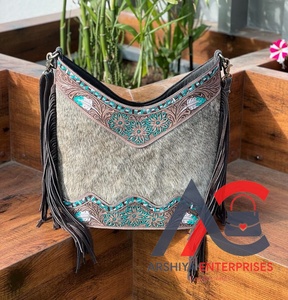 ใหม่จริงทําด้วยมือสไตล์ผมบนToolled CowhideหนังBoho Fringeสลิงกระเป๋าผู้หญิงแฟชั่นตะวันตกพู่Crossbodyกระเป๋า - Product Image 1