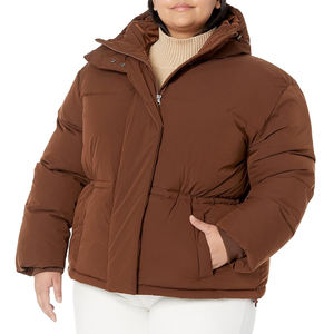 เสื้อแจ็คเก็ตพัฟเฟอร์มีฮู้ดสำหรับผู้หญิง แบบควิลท์บุฉนวนกันหนาว เสื้อโค้ทฤดูหนาวบุใยอุ่น  เสื้อคลุมด้านนอกมีสไตล์ สีน้ำตาลช็อกโกแลต พร้อมกระดุมแป๊ก - Product Image 4