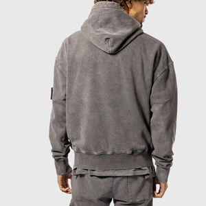 Sweat à capuche surdimensionné personnalisable pour homme, lavage à l'acide, polyester/coton thermique, broderie streetwear vintage, taille XS - Product Image 4