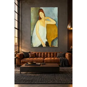 Fida Modigliani Portrait assis de Jeanne Hbuterne en robe blanche Impression sur toile - Product Image 1