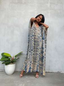 <b>Plus</b> <b>Size</b> Gray Bronze Tie Dye Kaftan Moroccan Caftan Women African Dress Rayon Resort Wear Vacation - Product Image 2