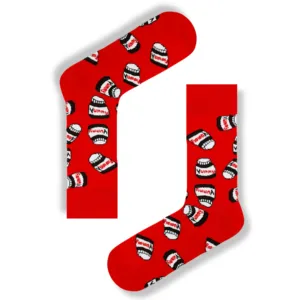 Red Colorful Nylon <b>Socks</b> Yummy Print <b>Cute</b> Striped Jacquard Design Breathable Light One Fits Daily Use for Spring Winter - Product Image 1