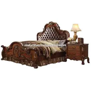 高級革フレンチスタイルとイタリアンスタイルの手彫りベッド寝室家具セット