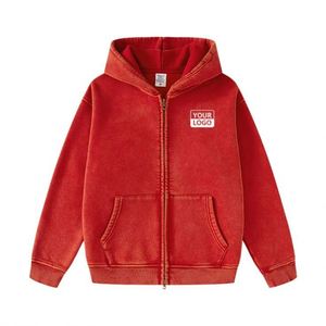 Sudadera con capucha vintage con cremallera y logotipo personalizado al por mayor, chaqueta lisa de peso pesado para hombre, sudadera con capucha con cremallera lavada al ácido para hombre - Product Image 5