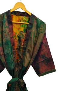 Tie Dye soie Kimono Bikini couvrir, vêtements de nuit longue Robe, fait à la main indien Vintage soie recyclée Sari Kimono, robe de bain, - Product Image 4