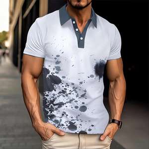 Camisa POLO para hombre, solapa, botones, estampado de retazos, ropa deportiva informal de manga corta para hombre - Product Image 6
