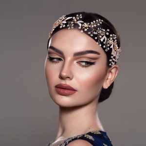 Bridella BHP294 <b>Gold</b> Rhinestone <b>Headband</b> with Pearl Crystal Flowers-Elegant Comfortable Fit for Weddings Proms & Formal Events - Product Image 5