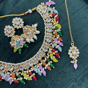 Ensemble de colliers Kundan vintage, bijoux indiens, ensemble de mariage perlé avec perle, motif cloche, boucles d'oreilles, mode en gros - Product Image 1