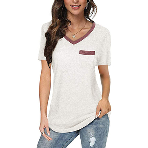 Camiseta con cuello en V más vendida Camisetas de mujer de lujo de moda con servicio de impresión personalizado a precio al por mayor tarifa directa de fábrica - Product Image 3