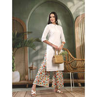 Ensemble Kurta d'été pour femmes, blanc, 100% coton tissé, respirant, broderie, design personnalisé