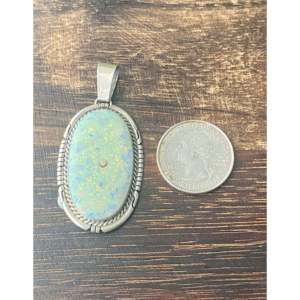 Dave Skeets White <b>Opal</b> & Sterling Silver <b>Pendant</b> Bezel Setting Rose Gold Rhodium Plating Religious Style Charm Number Pattern - Product Image 3