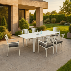 Conjunto de <span class=keywords><strong>Comedor</strong></span> de Aluminio Moderno, Resistente y Portátil para <span class=keywords><strong>6</strong></span> <span class=keywords><strong>Personas</strong></span>, Mesa de Patio Extensible, Sillas Acolchadas, Ecológico - Product Image 4