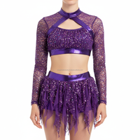 Ensemble de danse pour femmes, violet métallisé scintillant, design personnalisable, léger, de haute qualité, élégant, dentelle, paillettes, pour adultes