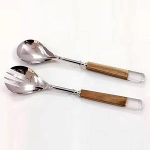 Elegant <b>serving</b> <b>Spoon</b> & Fork set High Quality Wedding Tableware Silver Mirror Polished Brass Leaves End Handle Salad Server - Product Image 2