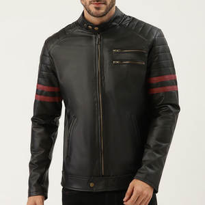 Vêtements d'extérieur coupe régulière tenue tendance pour hommes veste en cuir de motards vêtements d'hiver veste en cuir pour hommes de style fermeture éclair - Product Image 1