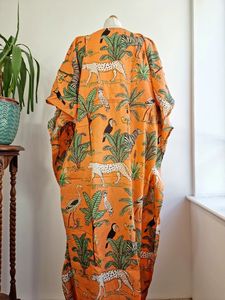 ผ้าคอตตอนแท้คลุมยาวถึงพื้นสไตล์อินเดียยาวคลุมชายหาดลายดอกไม้สวมใส่สบายสำหรับคุณแม่ฤดูใบไม้ผลิป่าซาฟารี - Product Image 4