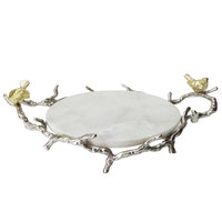 Plateau de service en aluminium décoratif avec poignée en forme d'oiseau argenté, artisanat moderne de qualité supérieure, modèle JN CRAFTS