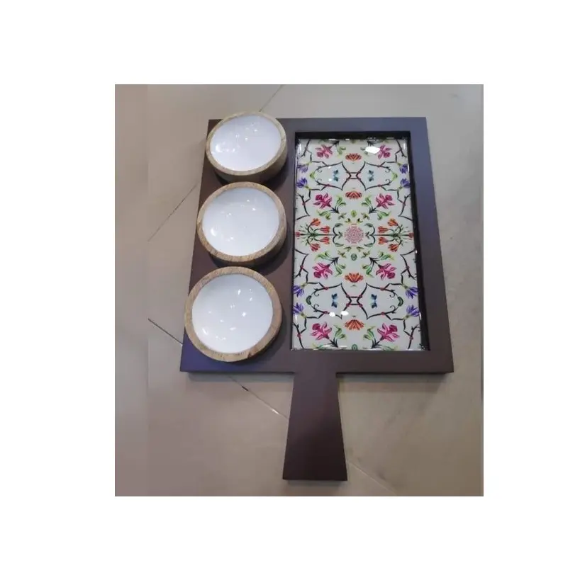 Kitchenware Cookware Dessert Food Serving Platter and Tray Finest Quality Large Size Wooden and Meena Work Plate