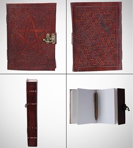Handmade Genuine Leather Journal 7x5 Inches Star Embossed Unlined <b>Diary</b> with Antique <b>Lock</b> - Product Image 2