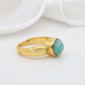 Anillo de latón de forma redonda de piedra preciosa turquesa Natural chapado en oro de 18 quilates superventas para joyería de moda Unisex accesorios de mujer - Product Image 2