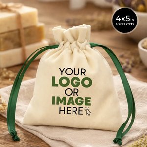 Personalized Velvet Rose <b>Drawstring</b> <b>Pouch</b> Green Ribbon Screen Printing for Gemstones Necklaces Embroidered 4 5 (10 13 Gifts - Product Image 1