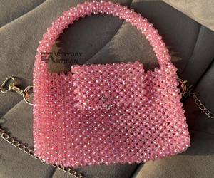 Ivory Pearl Beaded Handmade Modern <b>Storage</b> <b>Bag</b> | Large Plastic Wardrobe Shoulder <b>Bag</b> - Product Image 3