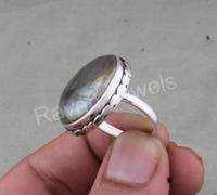 2025 qualité supérieure solide 925 bijoux en argent Sterling 925 bague en argent 15mm Madagascar Labradorite Cabochon femmes femme bijoux
