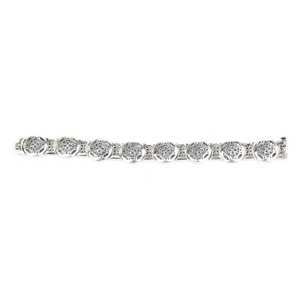 14K Gold and 925 Sterling <b>Silver</b> Antique Flower Pattern <b>Bracelet</b> with Diamond Pearl Religious Style Tennis <b>Charm</b> Tennis Gift - Product Image 5