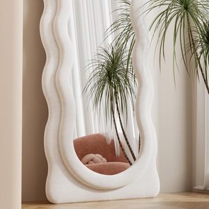 <span class=keywords><strong>Espejo</strong></span> de Pie con <span class=keywords><strong>Marco</strong></span> de MDF <span class=keywords><strong>Blanco</strong></span>/Morado Personalizado, Diseño de Onda para Decoración de Sala de Estar, Material de Vidrio y Terciopelo - Product Image 5