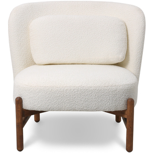 Sillón moderno Brina hecho de marco de madera de teca maciza y forro de piel con un acabado blanco marfil y marrón para uso en interiores. - Product Image 3