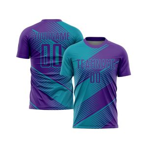 Maillot de football violet turquoise à manches courtes, design dynamique en diagonale, respirant, séchage rapide, uniforme de sport, entraînement de match - Product Image 1