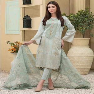 Tawakkal-traje de 3 piezas para mujer, traje con bordado completo, Jacquard, Banarsi, césped, TALIA - Product Image 3