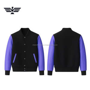 Veste universitaire pour homme avec revêtement personnalisé, col montant |   Veste bomber de style universitaire en cuir synthétique avec combinaison de couleurs personnalisée pour l'hiver - Product Image 4