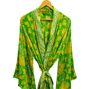 Robe de longueur de cheville Bikini Cover Up Night Wear Long Robe, Kimono sari en soie recyclé vintage indien fait à la main, - Product Image 1