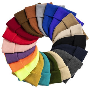 Bonnets unis tricotés brodés unisexes en 60 couleurs Bonnet chaud d'hiver avec logo personnalisé Chapeaux d'hiver chauds à revers en acrylique - Product Image 5