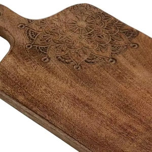 Planche à découper en bois de manguier à motif floral, vaisselle personnalisée pour légumes, fromage, découpe - Outil de cuisine élégant, blocs à découper - Product Image 1