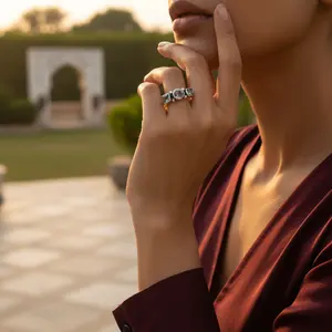 Women's Trendy 925 <b>Silver</b> Gemstone <b>Ring</b> Classic/Religious <b>Statement</b> Jewelry Gold Plating Geometric Number Shape Inlaid Brass - Product Image 3