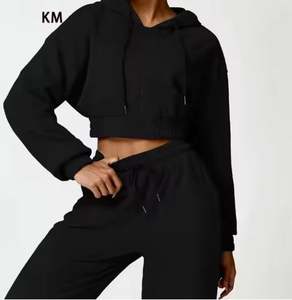 Wholesale Custom Women's 2 Piece Set Puff Printing Blank <b>Plain</b> <b>Sweatshirts</b> & Hoodies Short Length with Laces Decoration - Product Image 4