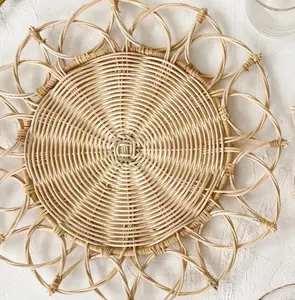 Nouveau Design rond Anggun naturel rond fleur rotin napperon pour la maison Style mignon fabriqué au Vietnam style vintage