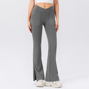Pantalones de yoga elásticos acampanados con bolsillos V Crossover de cintura alta Bootcut Yoga Leggings Flare Workout Gym Leggings Pocket - Product Image 1