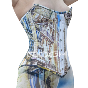 Chất lượng cao mới đến thời trang và Đảng mặc <span class=keywords><strong>Eiffel</strong></span> tháp <span class=keywords><strong>in</strong></span> thăng hoa satin Corset với lưới legging, Corset Nhà cung cấp - Product Image 4