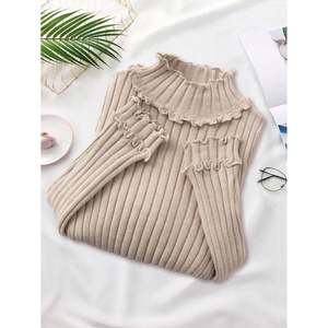 Women's Ruffle-Trim <b>Mock</b> <b>Neck</b> Knit Sweater-Breathable Print <b>Top</b> for Spring Summer & Fall - Product Image 5
