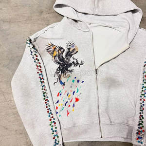 Sudaderas con capucha de diamantes de imitación lavado ácido para hombre recién llegadas - Product Image 4