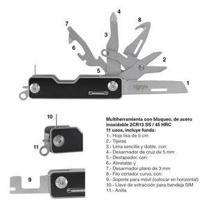 Wallis K900392 Multi-Tool 11-in-1 con Manico in Metallo Nero - Product Image 3