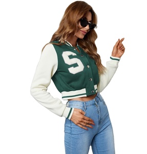 Chaqueta universitaria de alta calidad, ropa de calle de béisbol personalizada, chaqueta de longitud corta de tela de lana bordada personalizada para mujer - Product Image 1