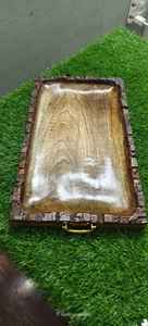 Bandeja redonda de madera de acacia de alta calidad para servir con asas Bandeja otomana decorativa de madera de calidad Cocina Sala de estar Sirviendo comida - Product Image 3