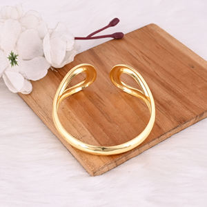 <b>Trendy</b> Jewelry Gold Plated Brass Cuff Bangle Simple Plain Design Modern Jewelry <b>Bracelet</b> Customized for Women Anniversary Gifts - Product Image 3