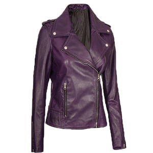 Women's Genuine Sheep Leather Winter Motorcycle Jacket Woolen Zipper Solid Eco-Friendly Quick Dry Anti-Wrinkle and Windproof - Product Image 1